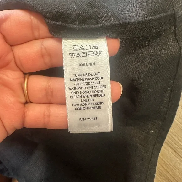 100% Black Linen Nicole Miller Black V-Neck Ruched Drawstring Top Shirt NWT - Picture 4 of 8